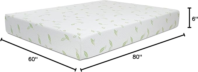 NapQueen Queen Size, 6 Inch Anula Green Tea Infused Memory Foam Mattress, Bed in a Box, CertiPUR-US Certified Mattress