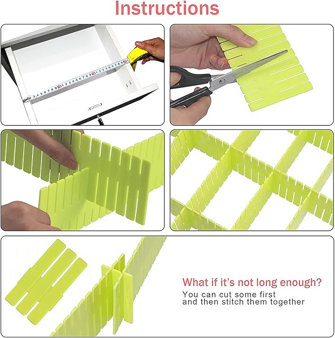40Pcs Drawer Dividers, Adjustable Drawer Organizer for Socks, Underwear, Makeup, Can Help Tidy Kitchen, Bedroom, Dresser Green