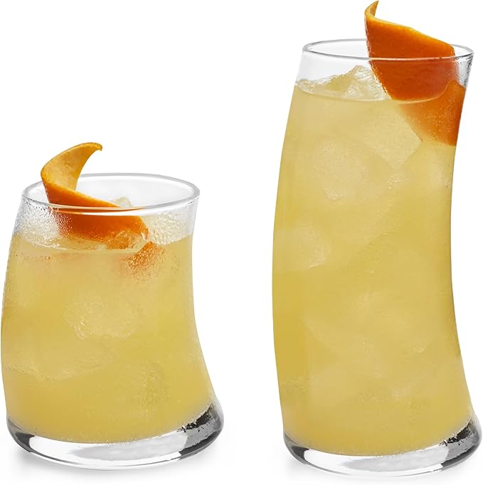 Libbey Swerve Drinking Glasses Set of 16, Dishwasher Safe, Chip Resistant Everyday Drinking Glasses, Fun and Edgy Set of Glasses for Special Events
