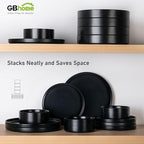 GBhome Ceramic Dinnerware Sets for 6, Matte Stoneware Plates and Bowls Sets,Chip and Scratch Resistant Dishes, Dishwasher & Microwave Safe, Oven safe,Reactive Glaze-Black