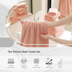 18 Piece Bath Towels Set,Super Soft Family Bathroom Towel Set with Hanging Loops-6 Bath Towels,6 Hand Towels,6 Washcloths,Highly Absorbent Quick Dry Shower Towel for Bathroom,Hotel,Spa-Blush Towel Set