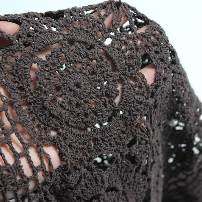 KEPSWET Cotton Handmade Crochet Lace Table Runner Dark Brown Rectangle Coffee Table Dresser Decor (14x60 inch)