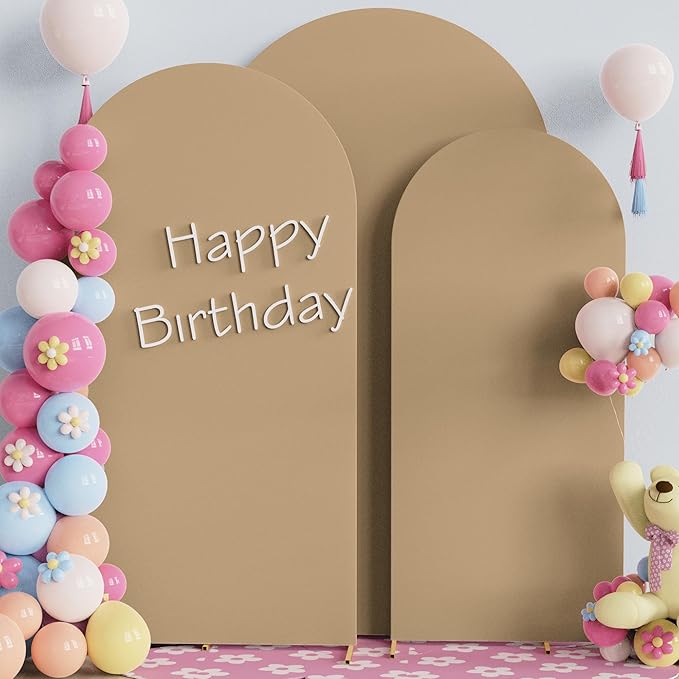 Fomcet Set of 3 Wedding Arch Covers 6FT, 6.6FT, 7.2FT Khaki 2-Sided Round Top Spandex Arch Backdrop Cover Fitted Fabric for Birthday Party Baby Shower Wedding Arch Stand Decoration
