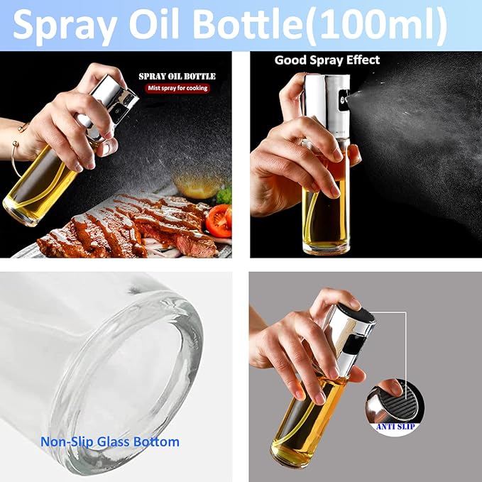 5 in 1 Accessories Kit for Air Fryer: Oil-proof Paper Liner, Silicone Liners, Oil Sprayer, Magnetic Cheat Sheet Set, Cookbook
