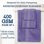 Casa Lino 100% Cotton Bath Towels Set of 4 (1 Bath Towel, 1 Hand Towel & 2 Wash Cloths) - Bathroom Towels and Washcloths Set - Complete Bathroom Set - Guest Room Essentials - (Purple)