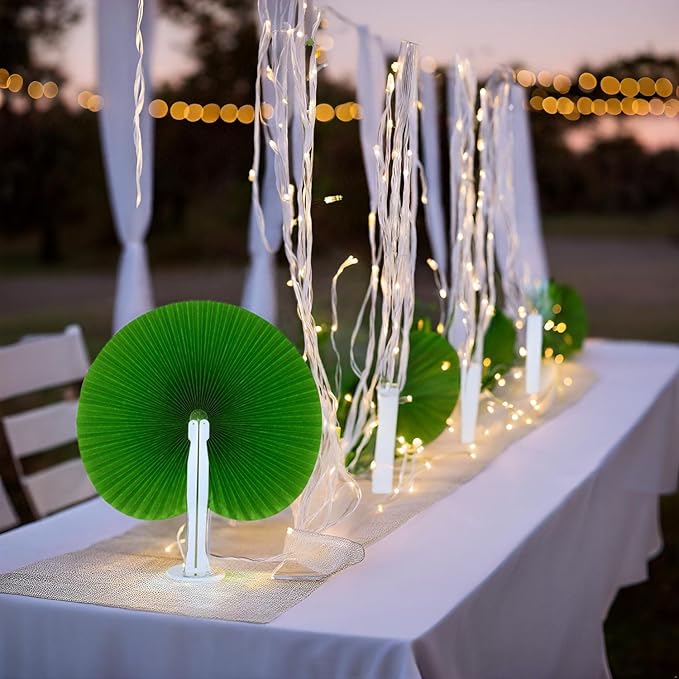 12 Packs Decorative Paper Folding Hand Fans Handheld,Grass Green Round Foldable Wedding Fans Chinese and Japanese Fans Bulk for Bridal Guest Church Party Favors Dancing Birthday DIY