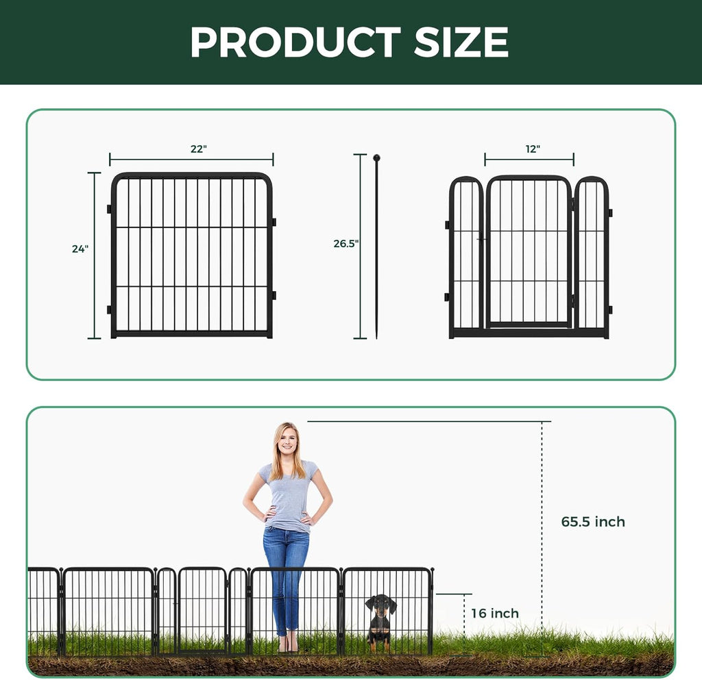 FXW Garden Fence Outdoor for The Yard – 24in(H) x 60.9ft(L) Heavy Duty Metal Animal Barrier for Dog and Rabbit, Decorative Dog Fence, 32 Panels, Black