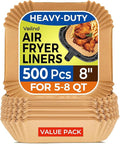 500 Pcs Air Fryer Paper Liners, 8" Square Air Fryer Liners Disposable, Heavy-Duty Parchment Paper for 5-8 qt Airfryer Basket, Non-Stick & Grease-Proof Baking Liner for Oven Pan