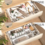 CHANCETSUI 6 PCS Stackable Drawer Organizers Set, Versatile Desk and Vanity Drawer Organizer Trays, Storage Bins for Makeup, Bathroom, Bedroom, Kitchen and Office, White