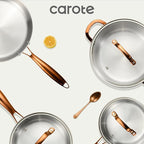 CAROTE 23pcs Tri-Ply Stainless Steel Cookware Set, Pots and Pans Set, Non Stick Induction Kitchen Cooking Sets, Nonstick Cookware Collection, Mirror Polish, Silver