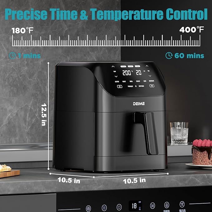Air Fryer 6.2 QT Large Capacity Oilless Hot Air Fryers Oven 1500W Healthy Cooker with 8 Presets, Digital LCD Touch Screen, Visual Cooking Window, Non-Stick Basket, Included Recipe (Black-M)
