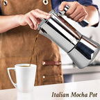 Stovetop Espresso Maker, 6Cup 10 oz Moka Pot, Stainless Steel Cuban and Italian Coffee Maker for Cafetera Cubana, Greca De Cafe Induction Stovetop Compatible, Coffee Gift for Home Travel