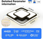62W Dimmable LED Flush Mount Ceiling Light Fixture with Remote Control, 3000K-6500K 3-Color Chandelier Modern Lamp Black, 15.74inch Close to Ceiling Dining Room Bedroom Square Kitchen Lights