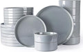 Dinnerware Set for 4, 12 Piece Speckled Plates and Bowls Set with Glazed Bottom, Chip & Scratch Resistant Stoneware Plates Sets, Dishwasher & Microwave Safe Dishes (Limestone, Service for 8)