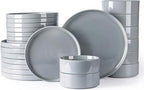 Dinnerware Set for 4, 12 Piece Speckled Plates and Bowls Set with Glazed Bottom, Chip & Scratch Resistant Stoneware Plates Sets, Dishwasher & Microwave Safe Dishes (Limestone, Service for 8)