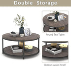 NSdirect Round Coffee Table,36" Coffee Table for Living Room,2-Tier Rustic Wood Desktop with Storage Shelf Modern Design Home Furniture(Light Walnut)