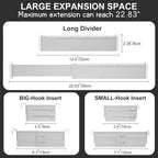 HiYZ Expandable Drawer Dividers with Inserts - Adjustable Drawer Organizers Separators for Kitchen, Bedroom, Dresser, Office, 3 Long Dividers(12.6-22.8 IN) with 6 Inserts(3.9-7.1 IN) - Gray