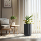 Kante Tall Fulted Planter, 21.7 Inch Tall Round Concrete Plant Pots with Drainage Hole and Rubber Plug, Modern Decor for Indoor Outdoor Plants, Flower, Black