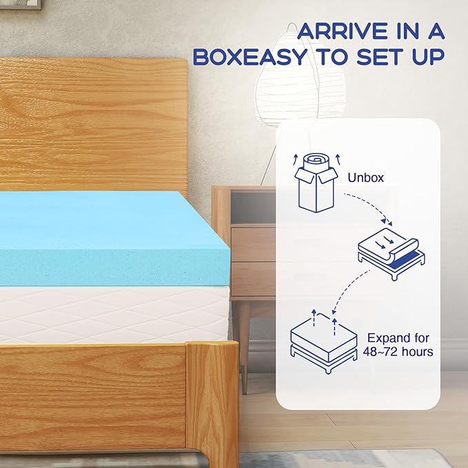 VALUXE Twin Mattress Topper 3 Inch Cooling Gel Memory Foam, CertiPUR-US Certified Topper & Pad for Back Pain Relief, Soft Breathable Bedding with Pressure Relief (Blue)
