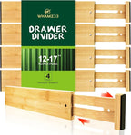 Kitchen Drawer Dividers, Adjustable Bamboo Drawer Organizer (12.8-17"), Expandable Utensil Organizer for Kitchen Storage, Closet, Dresser (4 Pack)