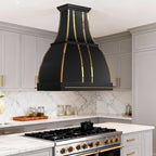CHETTO C Stainless Steel Range Hood Cover with 4-Speed Vent Hood Insert Custom Handmade Metal Kitchen Fan with Towel Rack LED Light 42"W x27"D x42"H Black Island Mount