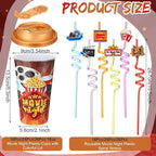 Yungyan 16 Sets Movie Night Party Favors Goodie Cups with Lids and Straws for Halloween Party Decorations Reusable 16oz Plastic Candy Cups Plastic Straws for Birthday Gift(Movie Night)
