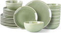 AmorArc Ceramic Dinnerware Sets for 8, 24 Pieces Handpainted Plates and Bowls Set, Scratch Resistant Stoneware Dishes Set, Dishwasher & Microwave Safe, Olive Green