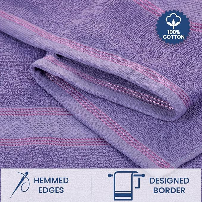 Casa Lino Bath Towel Set of 8 (2 Bath Towels, 4 Wash Cloths & 2 Hand Towels for Bathroom) - 100% Cotton - Highly Absorbent & Quick Dry - Guest Room Essentials for Bathroom Set - (Purple)