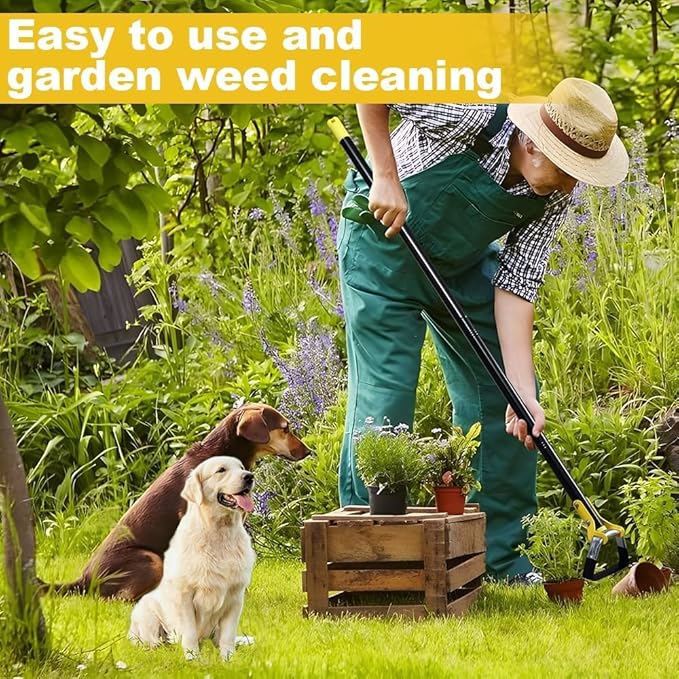 Ihomepark Adjustable Heavy-Duty Long-Handle Garden Hoe: Black Scuffle Hula Hoe for Efficient Weeding and Gardening, 30-42 Inch Loop Stirrup Design (3.5 FT)