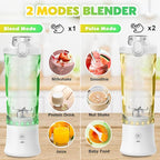 Portable Blender Personal Juicer for Shakes and Smoothies - 20 OZ Electric Protein Shaker Bottle with Insulated Sleeve, Travel Lid, USB-C Rechargeable - Mini Small Blender Cup for Kitchen, Office, Gym