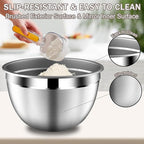 Stainles Steel Mixing Bowls with Lids Set, Stackable Metal Mixing Bowl with Strainer, 5-Piece - Beige