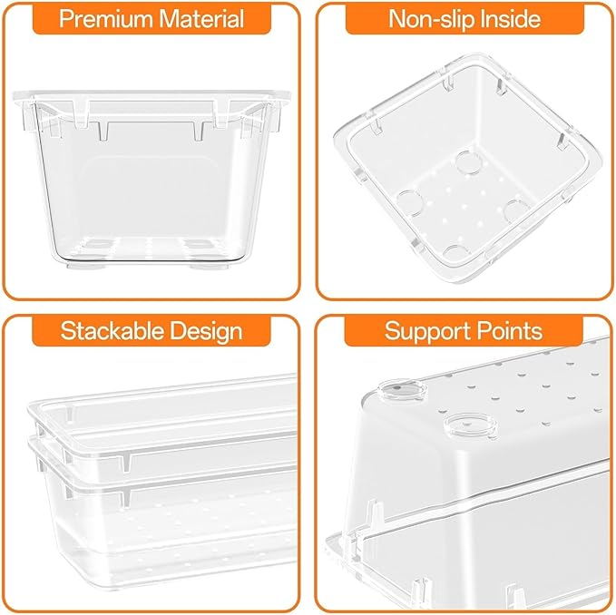 WOWBOX 24 PCS Clear Plastic Drawer Organizer Set, 4 Sizes Desk Drawer Organization and Storage Containers for Makeup, Cosmetics, Jewelry and Gadgets in Kitchen, Bathroom, Bedroom, Office, Clear