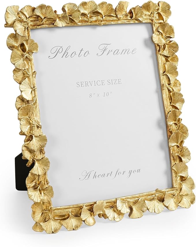 Cuspin Gold 8x10 Picture Frame, Vintage Ornate Picture Frames Leaf Textured Hand-Crafted Resin with Glass Front, Antique Photo Frame for Tabletop Display, Retro Design Home Decor