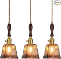 Brown Glass Vintage Pendant Light 4.33" Handmade Glass Pendant Lights Kitchen Island Gold Hanging Light Fixture for Bedroom Dining Room Hotel (3 Pack)