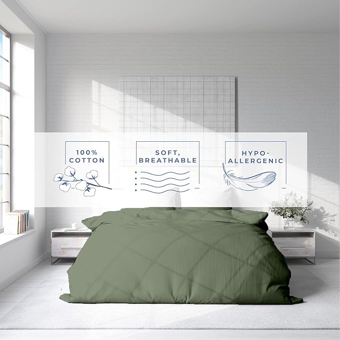 Kotton Culture 3 Pc Twin Size Duvet Cover Set- 100% Egyptian Cotton Sateen 600 Thread Count Ultra Soft Premium Durable Comforter Cover Zipper Closure & Corner Ties (Sage Green, Twin/Twin XL 68" X 90")