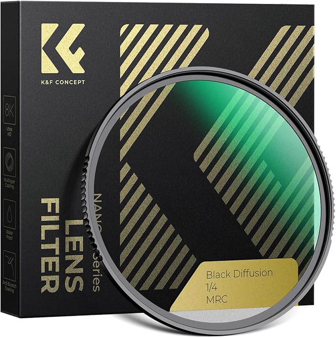 K&F CONCEPT 55mm Black Diffusion 1/4 Filter Mist Cinematic Effect Filter with 28 Multi-Layer Coatings Waterproof/Scratch Resistant for Video/Vlog/Portrait Photography