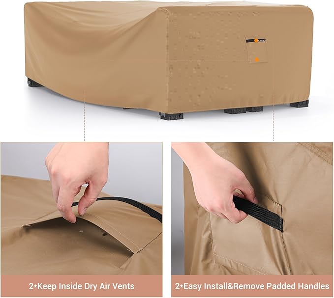 Mrrihand Heavy Duty Patio Furniture Covers, Outdoor Furniture Covers Waterproof Sectional Sofa Set , Patio Table and Chair Set Cover 124"L×71"W×29"H,Brown