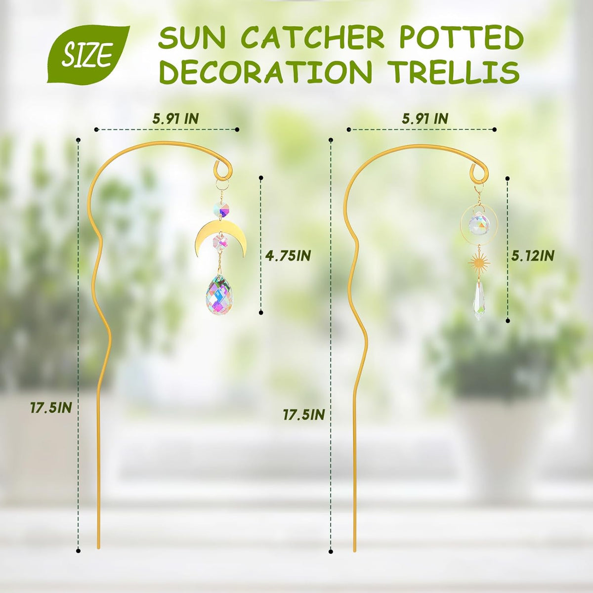Plant Trellis for Potted Plants with Colorful Crystal Sun Catcher, 17.5 Inch Metal Plant Stakes for Indoor,Plant Accessories Indoor for Home Garden,Plant Lover Gift (Gold)