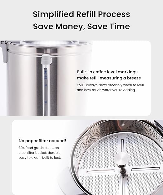 SYBO SR-CP100BG Commercial Coffee Urn & Hot Beverage Dispenser, Fast Brew, Keeps Warm – Ideal for Coffee, Tea, Water at Events & Catering, 100-Cup 16 L, Grey