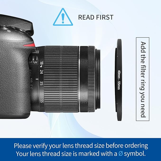49-55mm Step-Up Ring Adapter, 49mm to 55mm Step Up Filter Ring for 49mm Lens Mount 55mm for DSLR Lenses and ND UV CPL IR Filters （49-55mm）