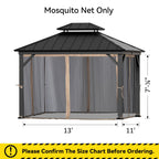 Covered Outdoor Gazebo Mosquito Netting Replacement Universal 4-Panel Sidewalls 11' x 13', Outdoor Gazebo Mosquito Nettings with Double Zipper, Replacement for Patio Canopy, Garden (Mosquito Net Only)