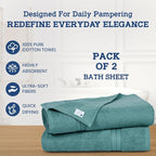 Casa Lino Bath Sheets Set Extra Large - 100% Cotton Extra Large Bath Towels - Highly Absorbent & Quick Dry Oversized Towels for Adults - 60" x 30" - Pack of 2 - (Green)