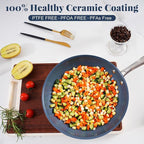 Stainless Steel Non Stick Frying Pan,10 Inch Healthy Non Toxic Ceramic Coating Cookware with Lid,Works on Induction, Electric Stove and Gas Cooktops,PTFE PFAS PFOA Free Skillet,Dishwasher&Oven Safe