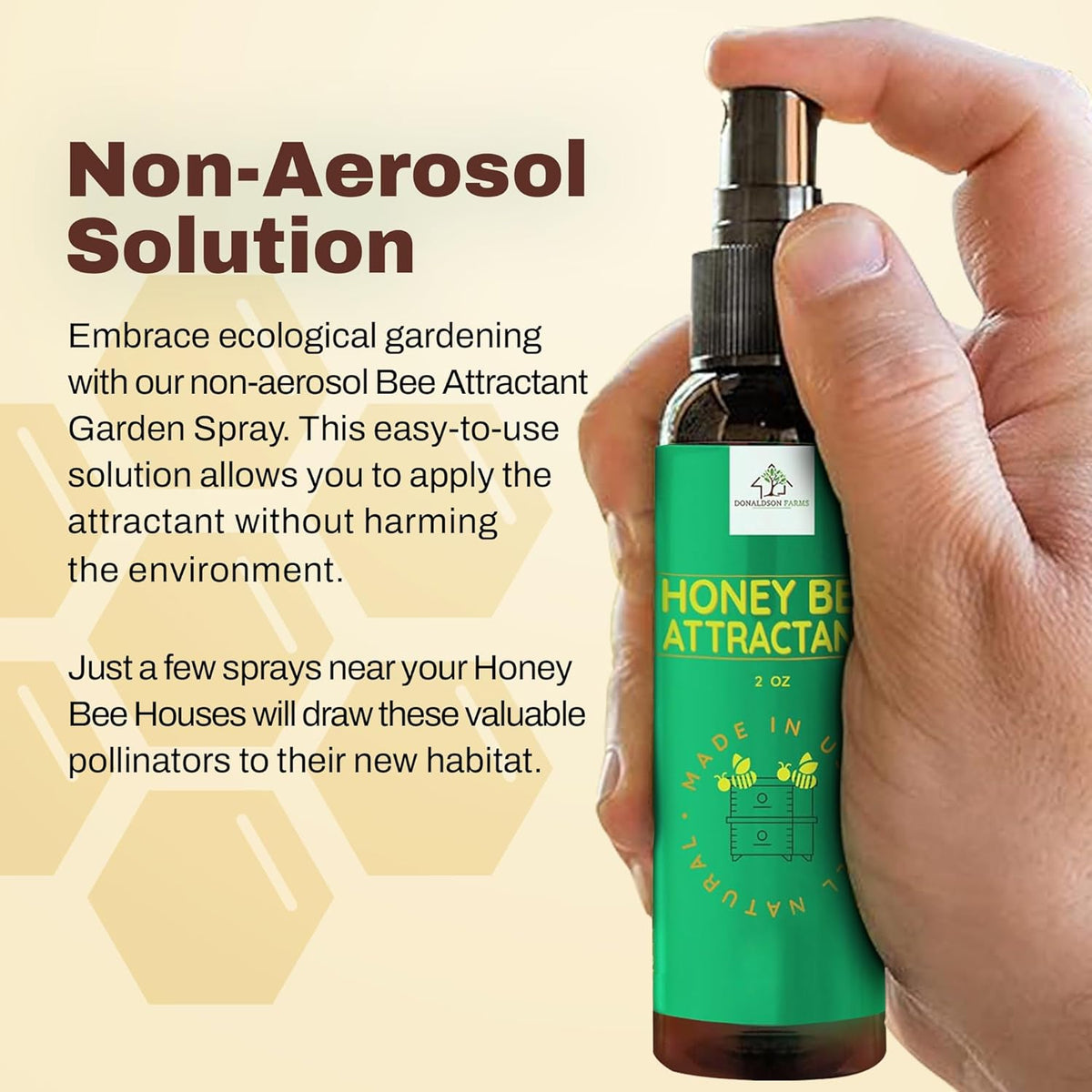 Honey Bee Attractant Spray - Bee Hive Lure for Gardens, Beehives, Flowers & Fruit Trees with Natural Lemongrass Oil Formula, Easy to Use for Beekeepers & Pollinator Support - 2 oz