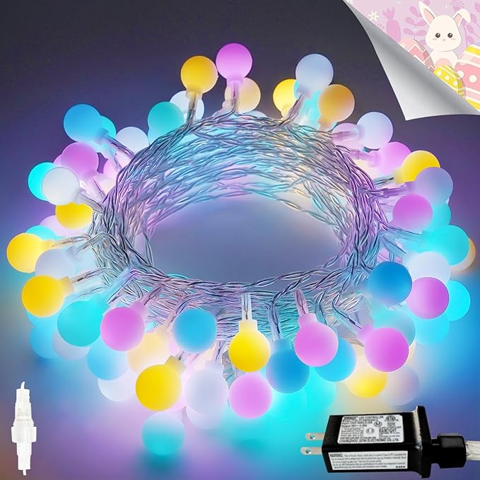 Connectable 100LED Easter String Lights Outdoor Indoor, 43ft Pastel Lights with Timer, 13 Modes Plug in Multicolor Globe Light, Waterproof Twinkle Fairy Light for Easter Decorations Bedroom Decor