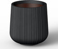 Kante 13.0" Dia Round Fluted Concrete Planter, Large Plant Pot with Drainage, Smooth Black Finish with Warm Brown Interior, for Indoor and Outdoor Use