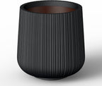 Kante 13.0" Dia Round Fluted Concrete Planter, Large Plant Pot with Drainage, Smooth Black Finish with Warm Brown Interior, for Indoor and Outdoor Use