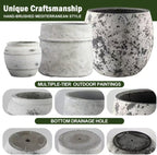 Craft flowerpots 18"+13"+9" Dia Round Concrete Planter Set of 3 Large Outdoor/Indoor Planter Pots Containers with Drainage Holes and Rubber Plug for Home Garden (White, Large)