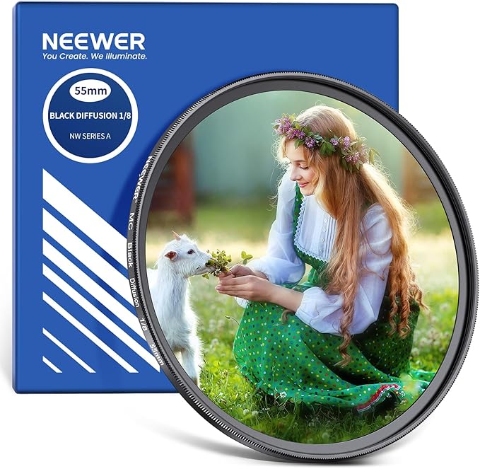 NEEWER 55mm Black Diffusion 1/8 Filter Soft Dreamy Cinematic Effect Filter Ultra Slim Water Repellent Scratch Resistant Optical Glass, Multi Nano Coatings for Video/Vlog/Portrait Photography