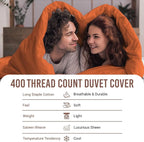 Pizuna Pure 100% Cotton King Duvet Cover Set, Luxurious 400 Thread Count Long Staple Cotton Sateen Weave with Button Closure (Combed Burnt Orange Cotton Duvet Cover King)